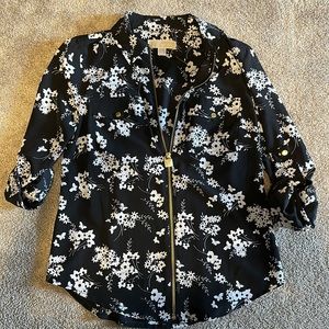 Michael Kors women’s dress shirt size small navy blue with white flower pattern